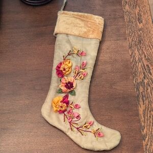 Two's Company Gold Velvet And Metallic Floral Stocking